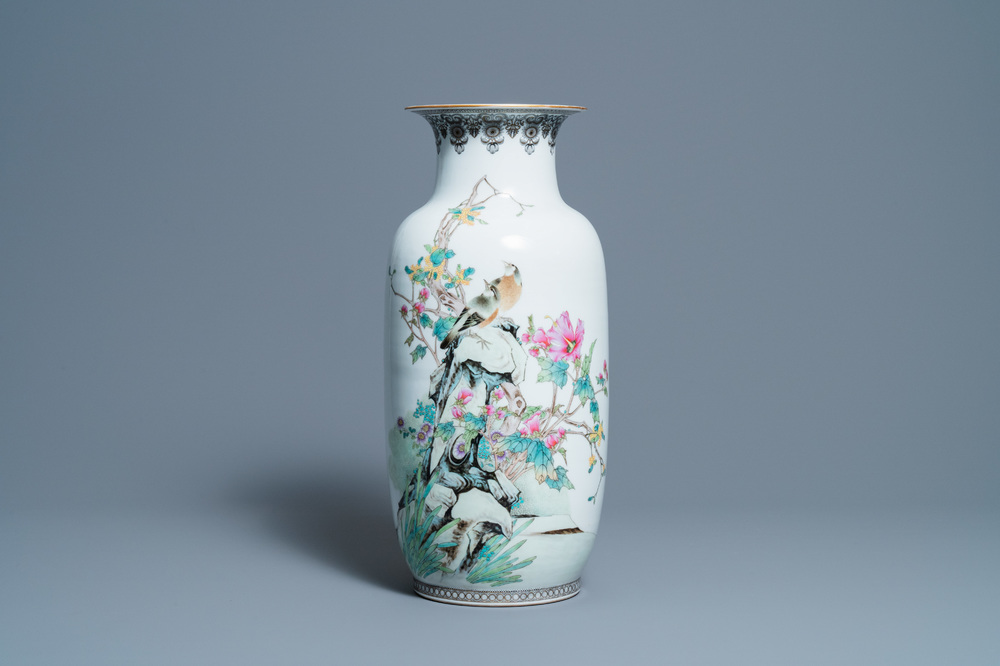 A fine Chinese famille rose vase, Zhong Guo Jingdezhen Zhi mark, Republic