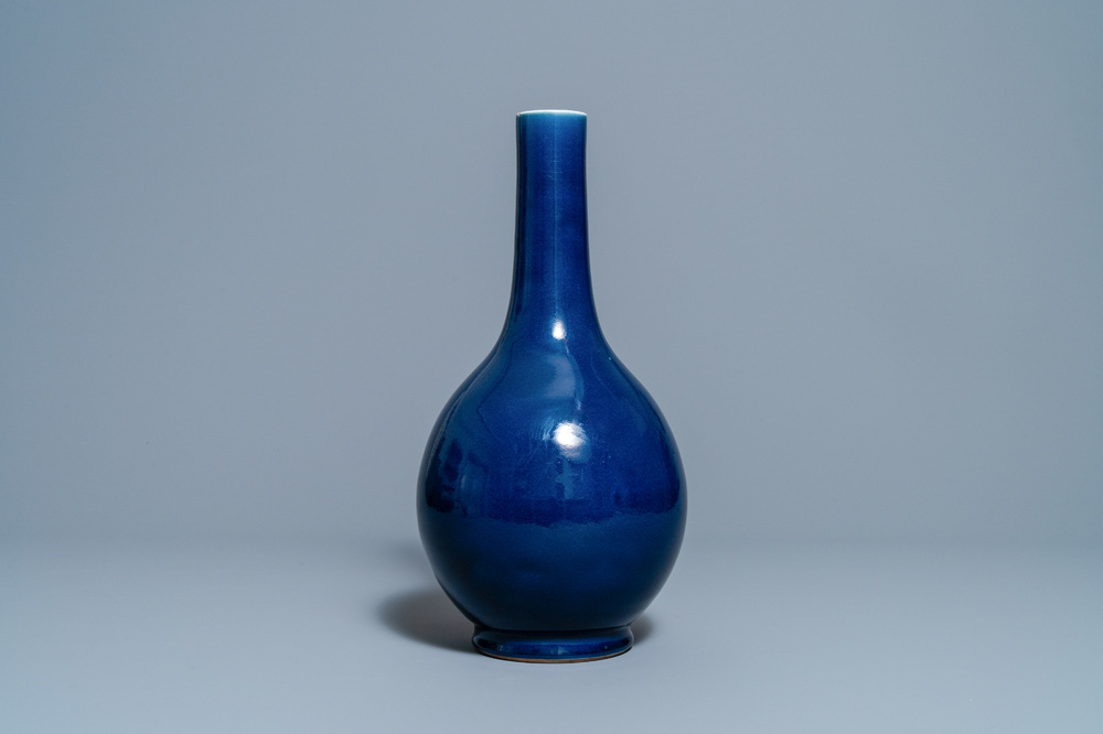 A Chinese monochrome 'sacrificial blue' bottle vase, Qianlong mark and of the period