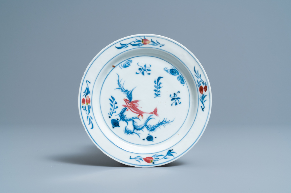 Une coupe en porcelaine de Chine en bleu, blanc et rouge de cuivre, Wanli