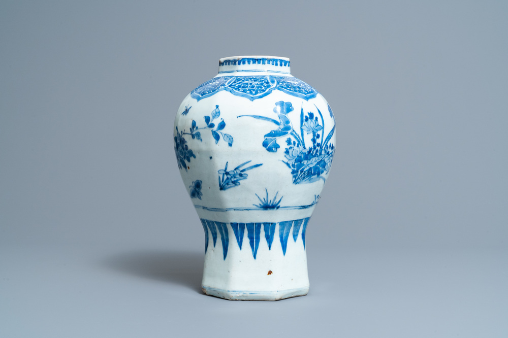 A Chinese blue and white vase with floral design, Transitional period