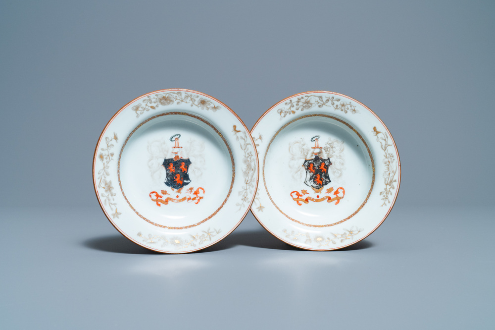 A pair of Chinese Scottish market Ross of Balnagowan armorial soup plates, Qianlong