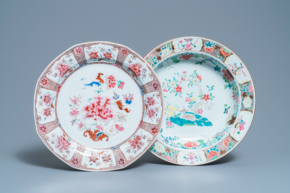 Deux plats en porcelaine de Chine famille rose, Yongzheng/Qianlong