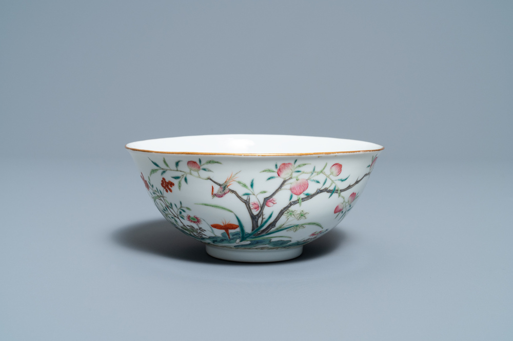 A Chinese famille rose 'peach blossom' bowl, Guangxu mark and of the period