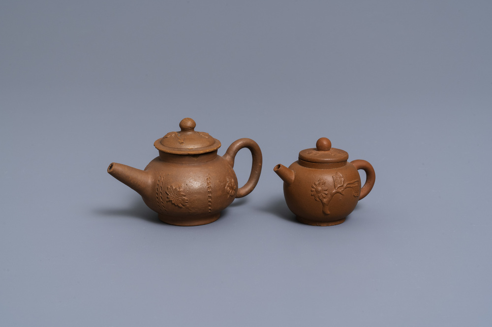 Two Dutch Delft redware teapots and covers, ca. 1700