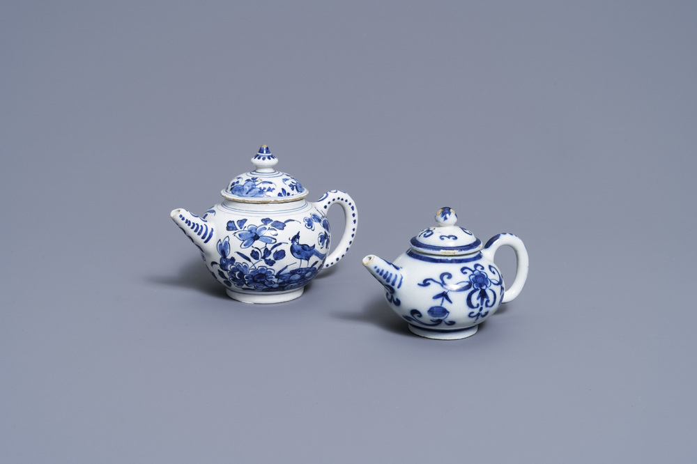 Two Dutch Delft blue and white teapots and covers, 18th C.