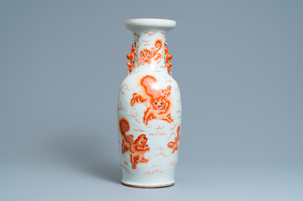 A Chinese iron-red 'Buddhist lion' vase, 19th C.