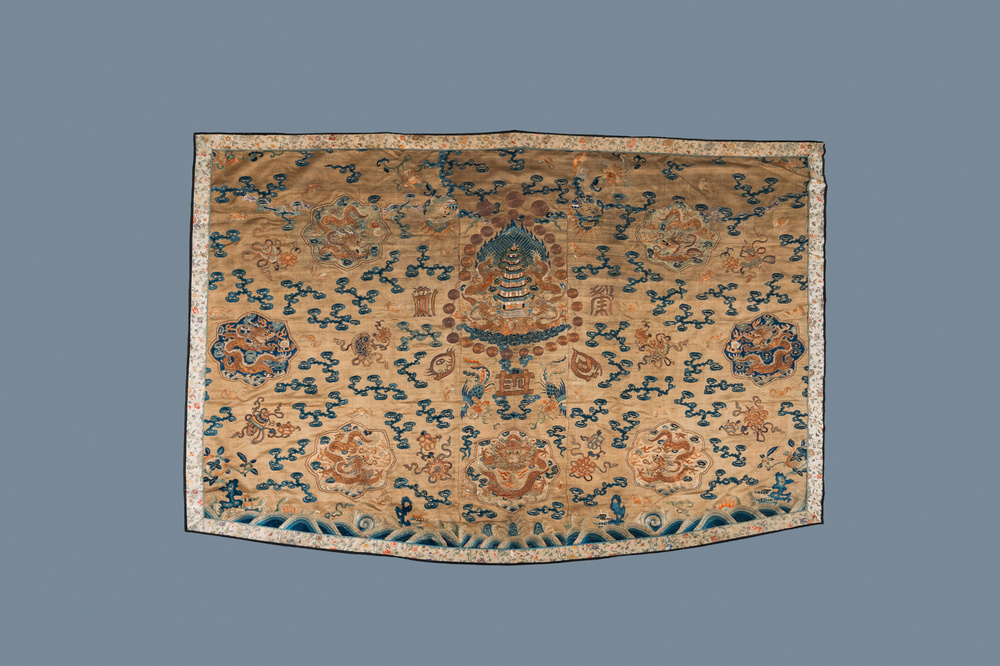 A Chinese embroidered silk fragment of a 'Jiangyi' Taoist priest robe, 18/19th C.