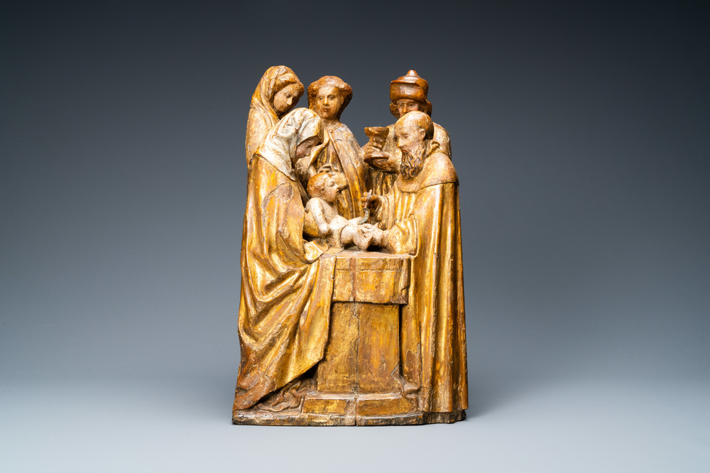 A partly gilded polychrome wooden 'Circumcision' group, Flanders, 16th C.