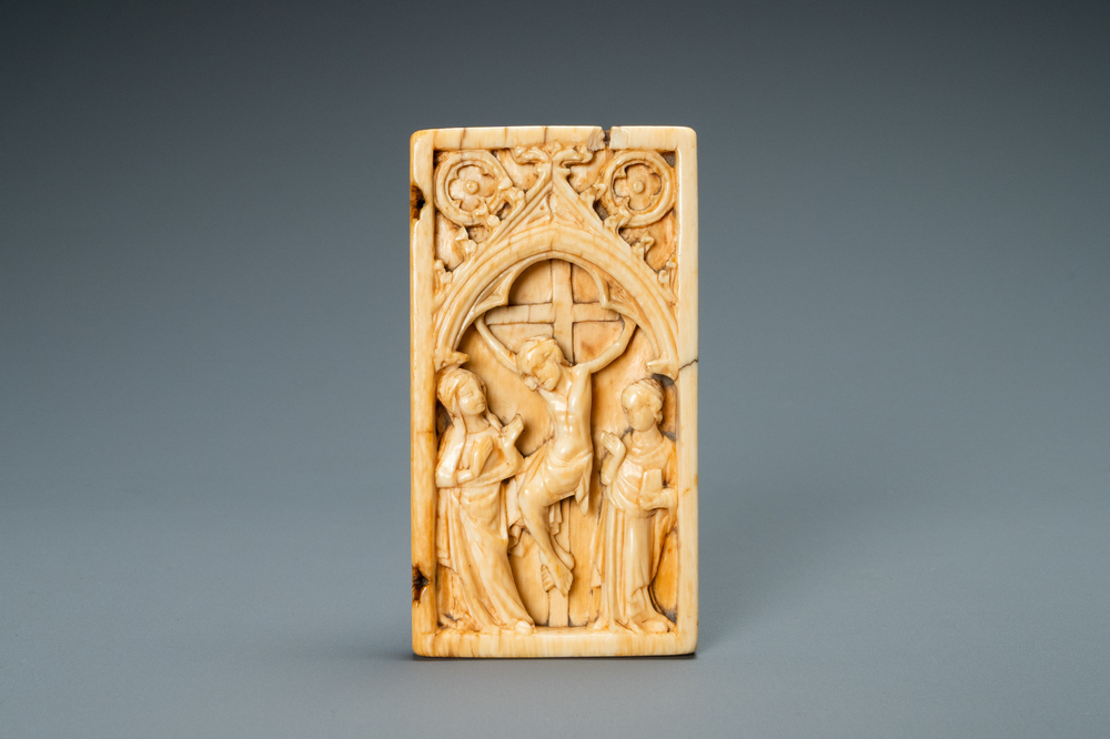 The right panel of an ivory 'Crucifixion' diptych, probably Paris, 14th C.