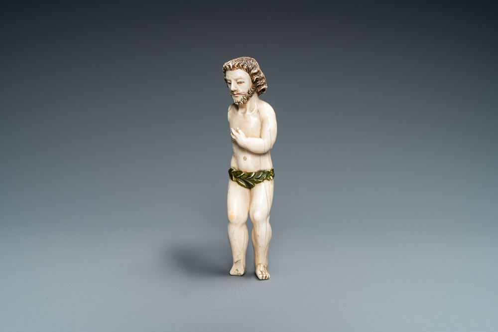 An Indo-Portuguese polychromed ivory figure of the Christ Child blessing, probably Goa, 17th C.