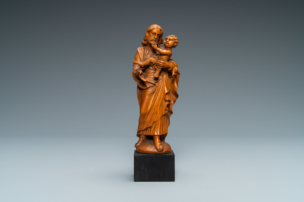 A boxwood figure of Joseph with child, Flanders, 17th C.