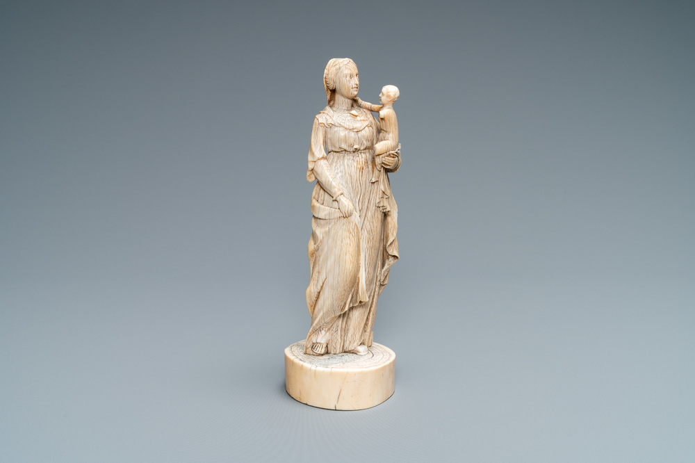 An ivory figure of a Madonna with child, Dieppe, France, 18th C.