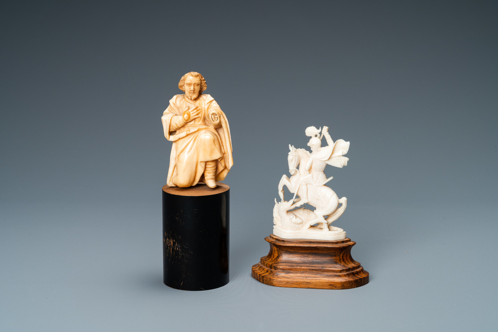 Two ivory figures: a kneeling Saint Joseph, Spain, 17th C. and Saint George with the dragon, 19/20th C.