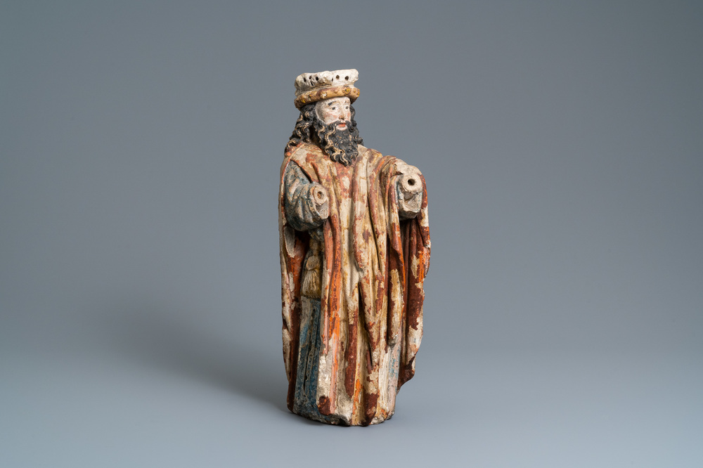 Een gepolychromeerde stenen figuur van een koning of profeet, Frankrijk, 15e eeuw