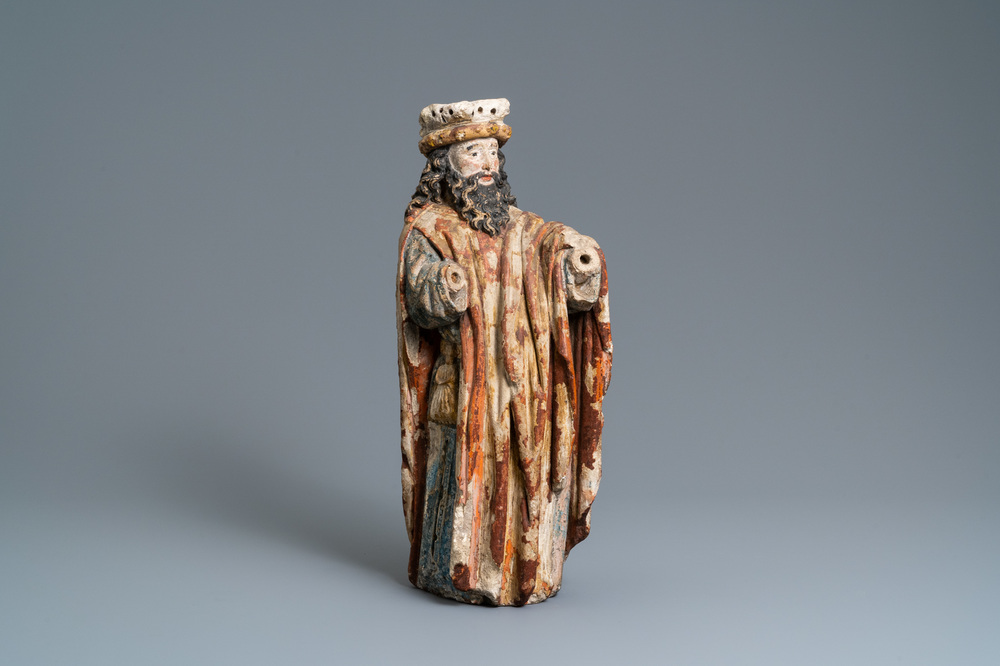 A polychromed limestone figure of a king or a prophet, France, 15th C.