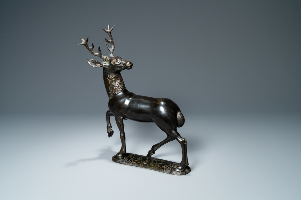 A bronze model of a stag, The Netherlands, 16th C.