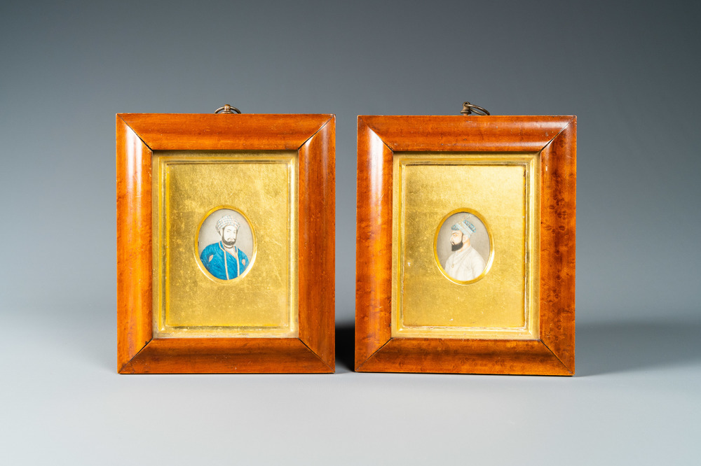A pair of Mughal miniature portraits on ivory, India, 18/19th C.
