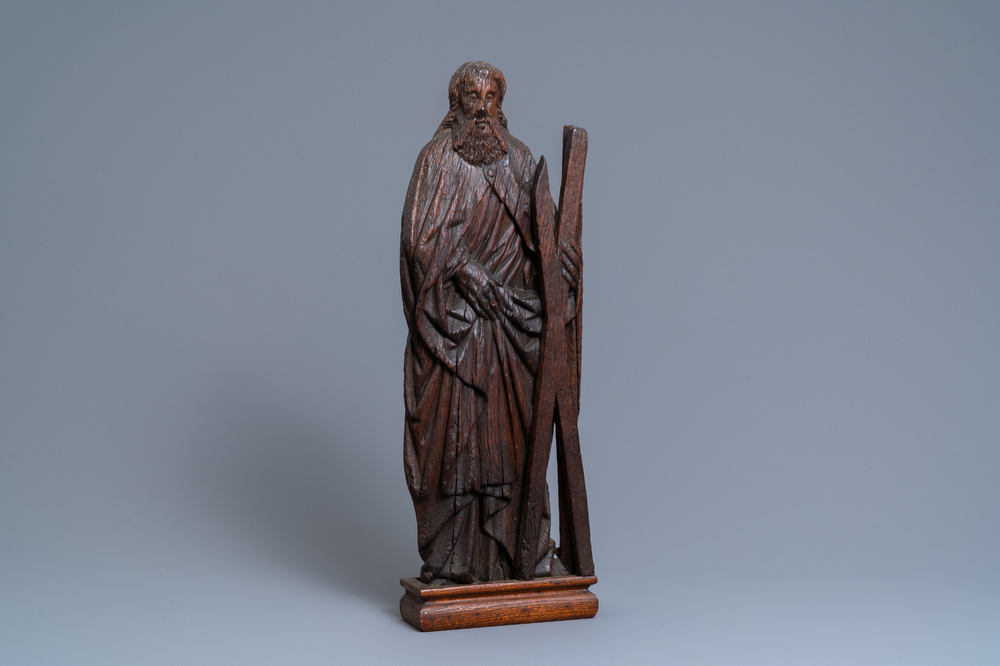 An oak figure of Saint Andrew, 15th C.