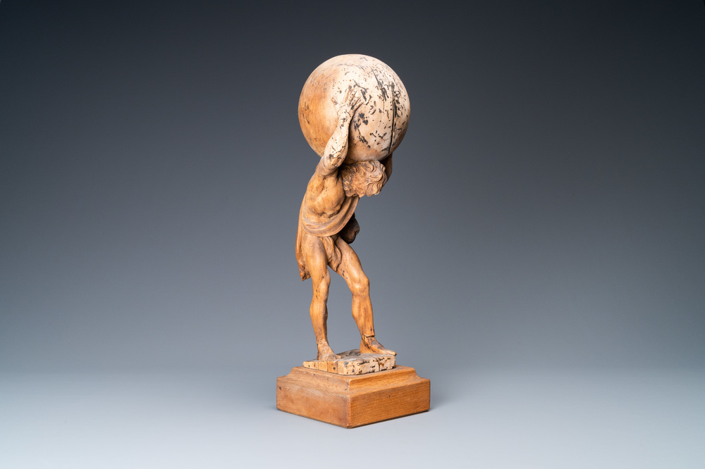 A limewood figure of Atlas carrying the globe, Germany, ca. 1700