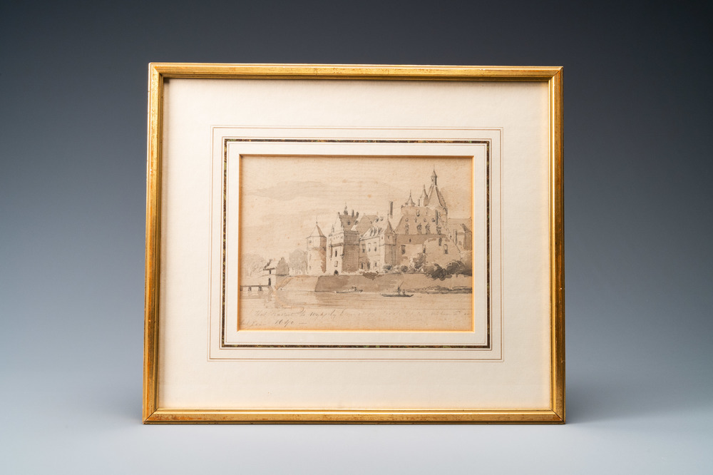 Cornelis Springer (1817 - 1891), pencil and brown watercolour on paper: View on Castle Duurstede