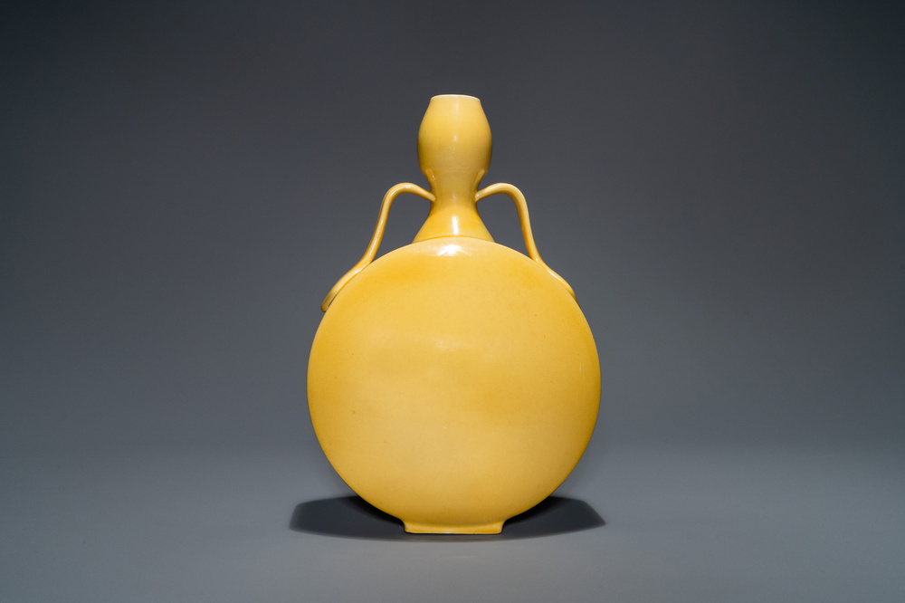A Chinese monochrome yellow 'bianhu' vase, Republic