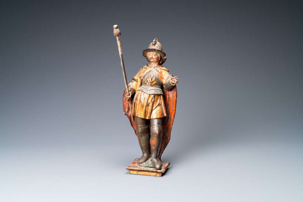A polychromed and gilded wooden figure of Saint Georges, Southern Germany, 1st quarter 17th C.