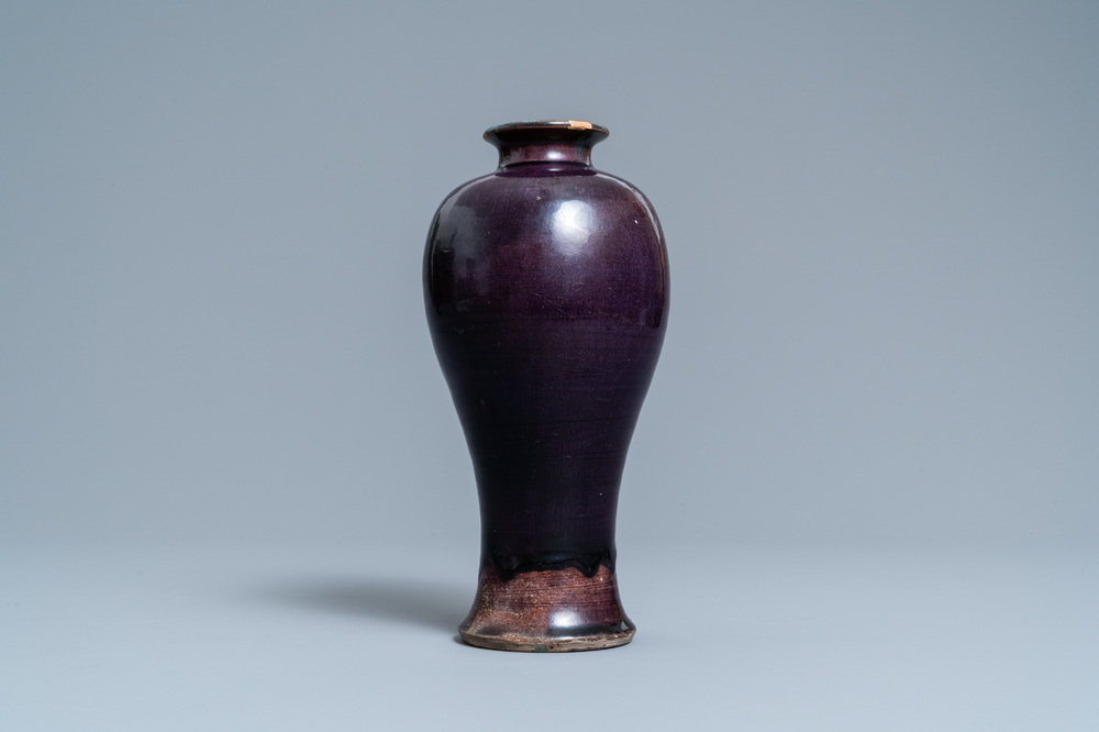 A Chinese monochrome aubergine-glazed 'meiping' vase, Ming