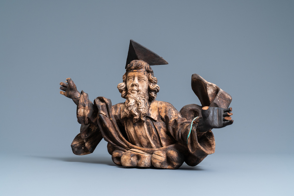 A wooden figure of God the Father on a cloud, 17th C.