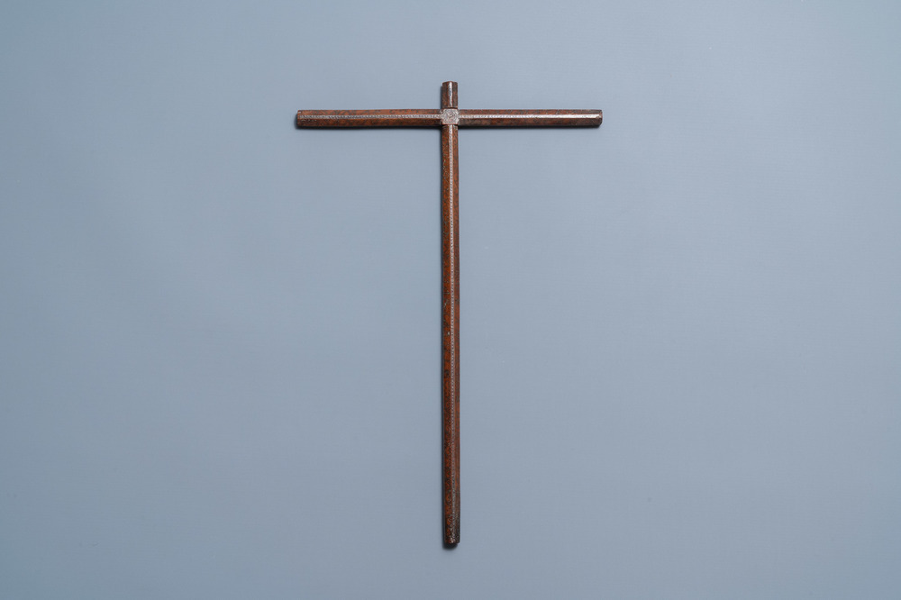 A brass-inlaid wooden pilgrim's cross with inscription, Spain, 17th C.