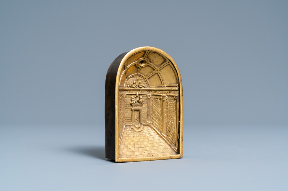 A gilt-bronze niche with an architectural perspective, Italy, 16th C.