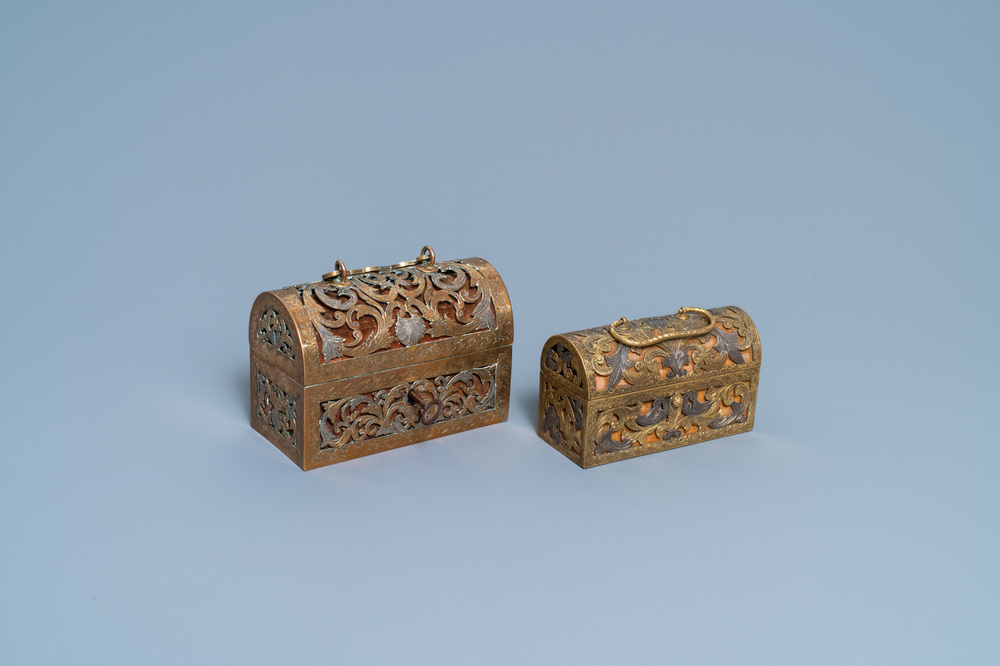 Two gilded and silvered brass reticulated caskets, France, 17th C.