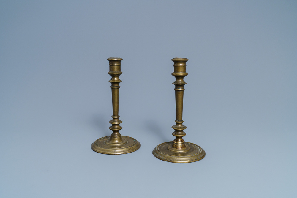 A pair of French bronze candlesticks, 2nd half 16th C.