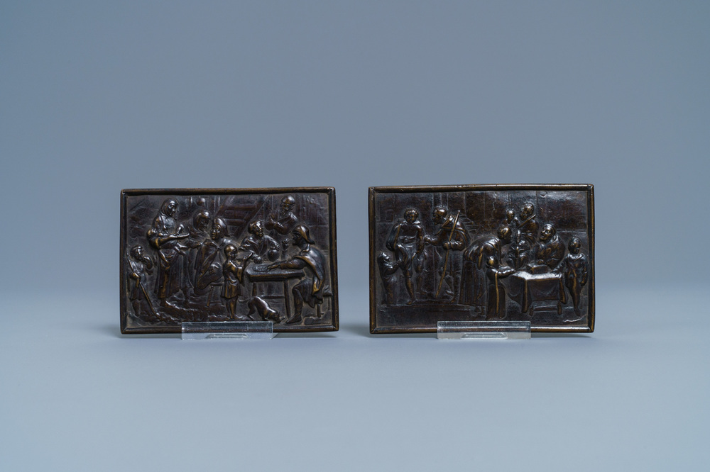 A pair of rectangular bronze plaques, 17th C.