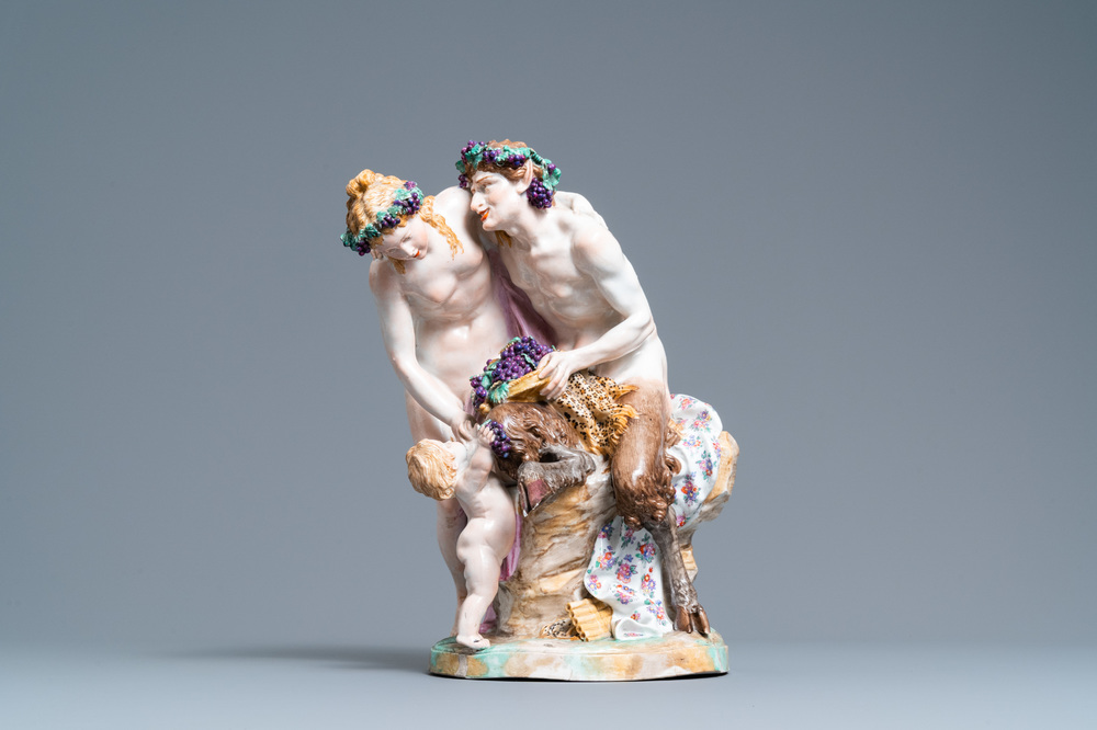 Een grote 'Bacchus' groep, porselein in de stijl van Meissen, eind 19e eeuw