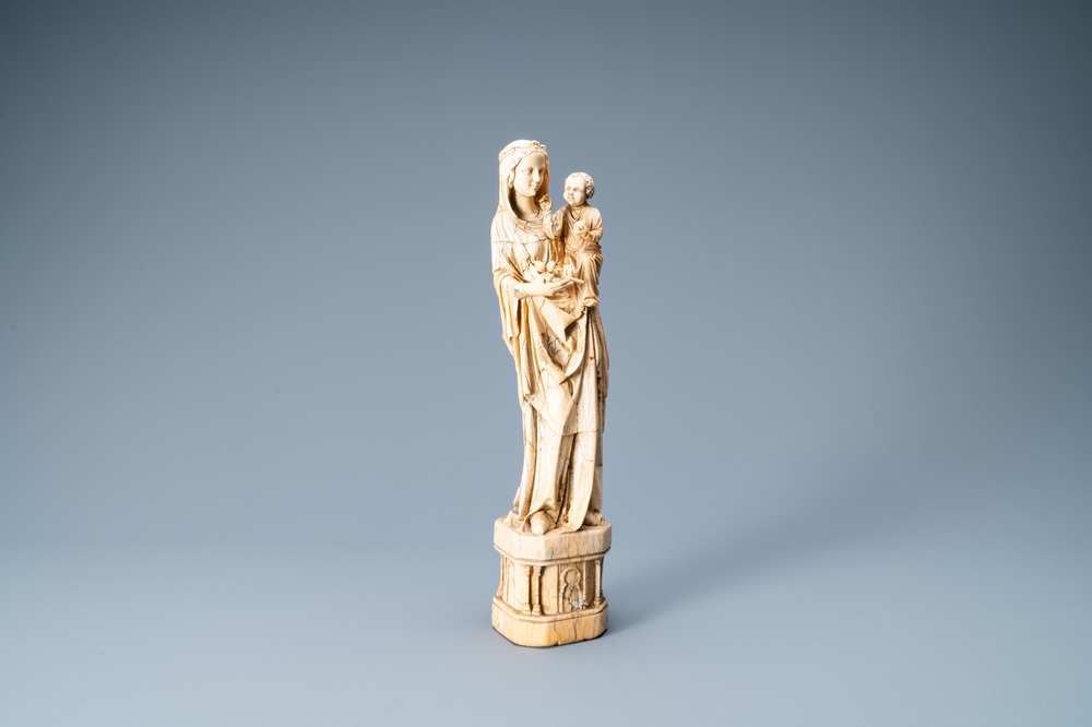 An ivory figure of a Madonna with child, probably France, 15/16th C.