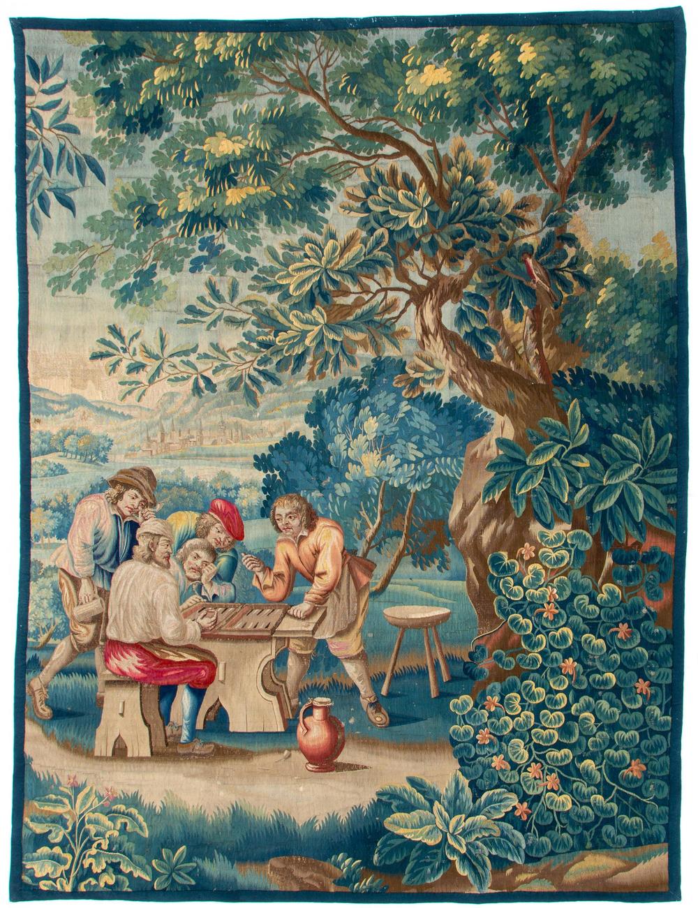 A wool and silk 'Backgammon' wall tapestry after David Teniers, Guillaume Werniers workshop, Lille, France, 17/18th C.