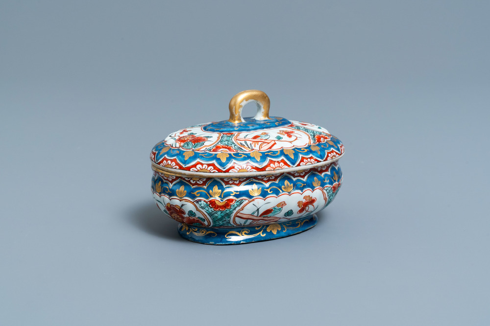 A polychrome Dutch Delft dor&eacute; spice box and cover, 18th C.