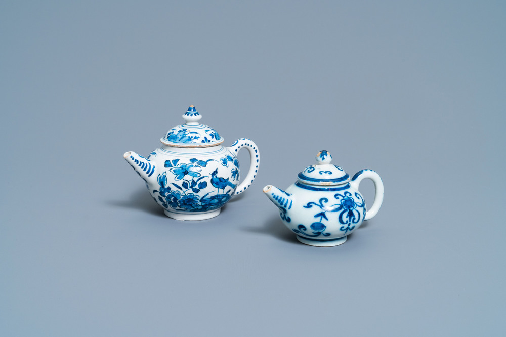 Two Dutch Delft blue and white teapots and covers, 18th C.
