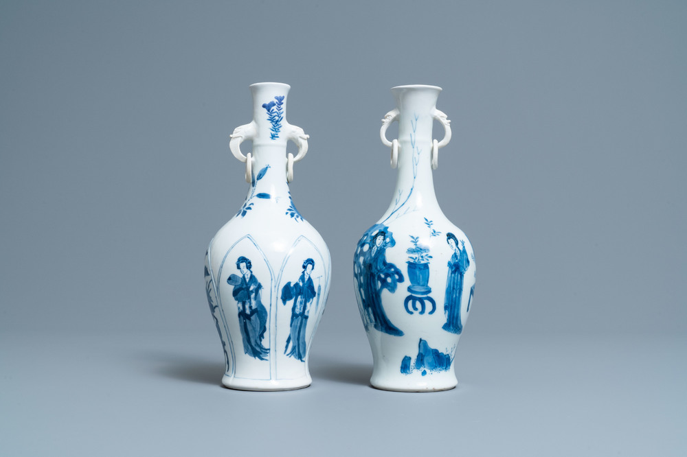Two Chinese blue and white vases with elephant handles, Kangxi