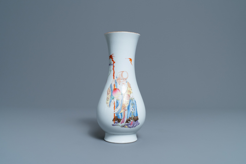 A Chinese famille rose 'Shou Lao' vase, Qianlong mark, Republic