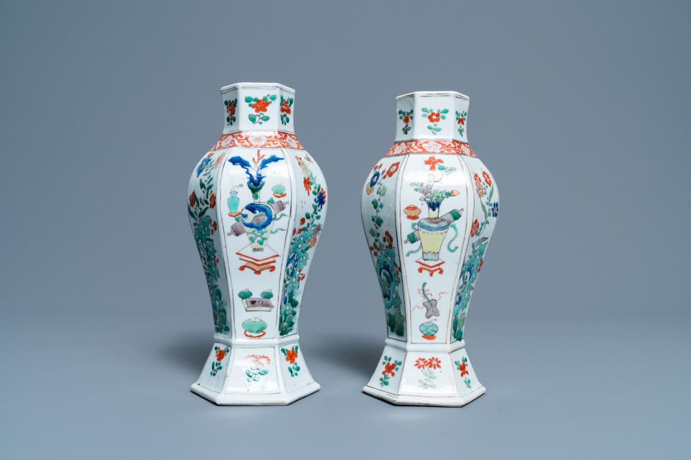 A pair of Chinese famille verte vases, Kangxi