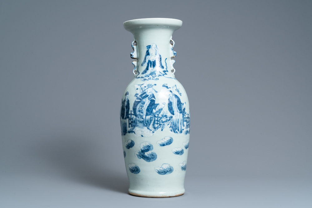 A Chinese blue and white celadon-ground vase, 19th C.