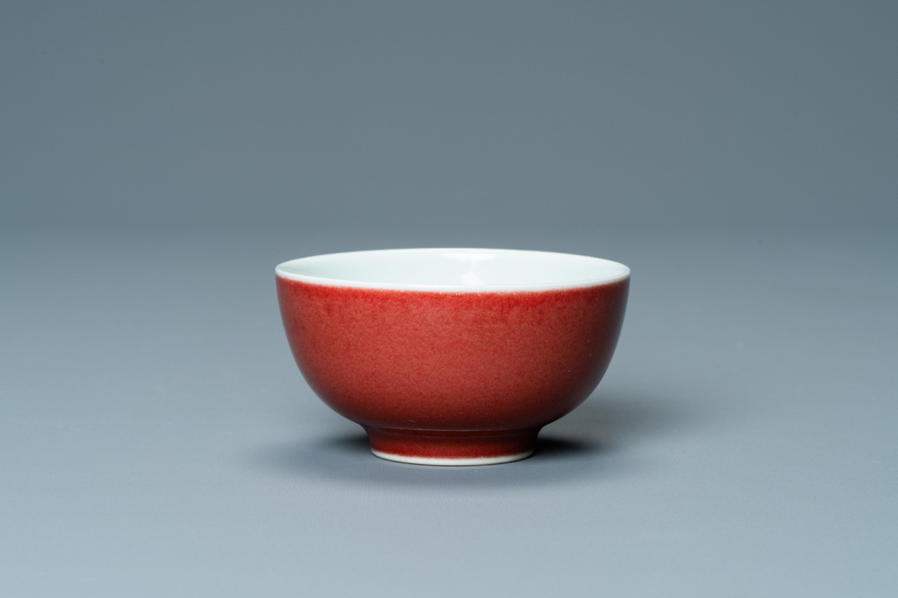 A Chinese monochrome copper-red-glazed wine cup, Yongzheng mark, 19/20th C.
