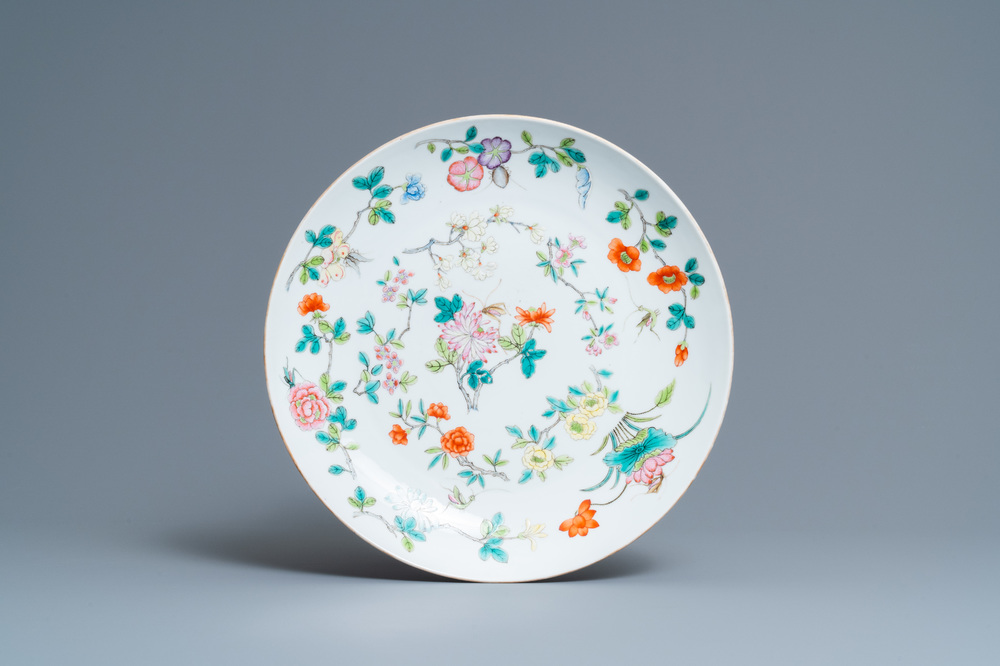 A Chinese famille rose dish, Jiaqing mark, 19th C.