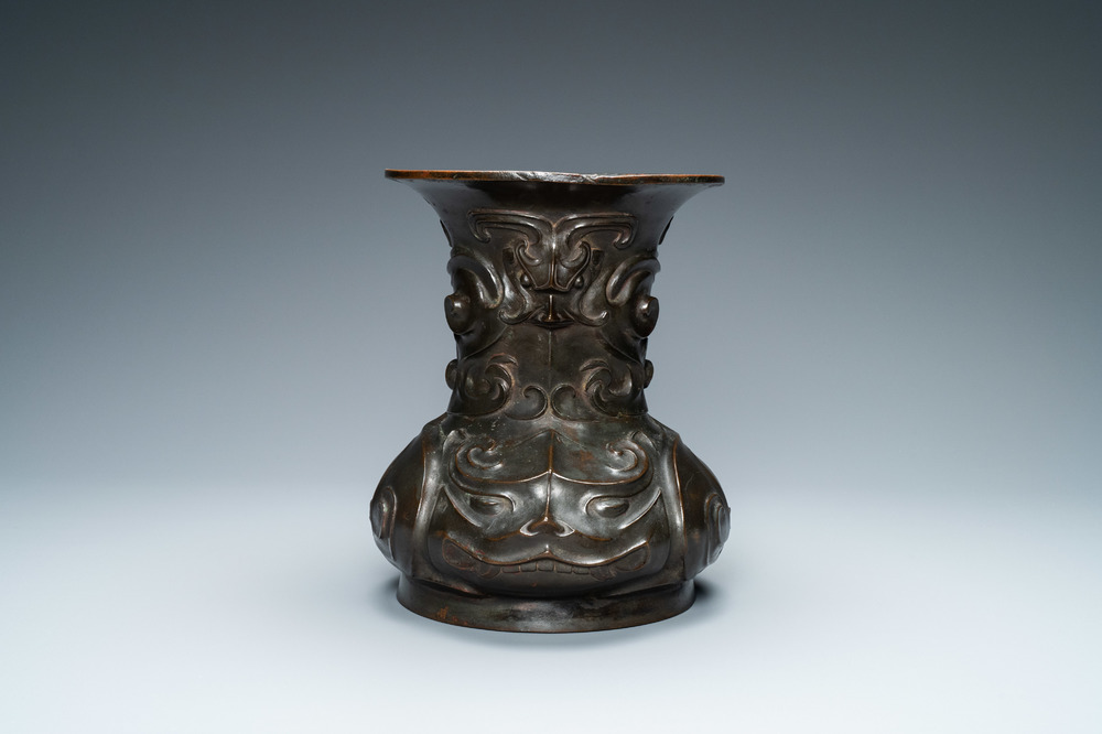 An unusual Chinese zoomorphic bronze vase, 'Zun', Kangxi