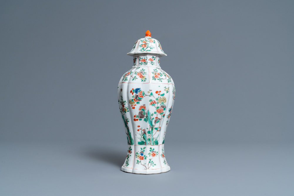 A Chinese famille verte vase and cover, Kangxi