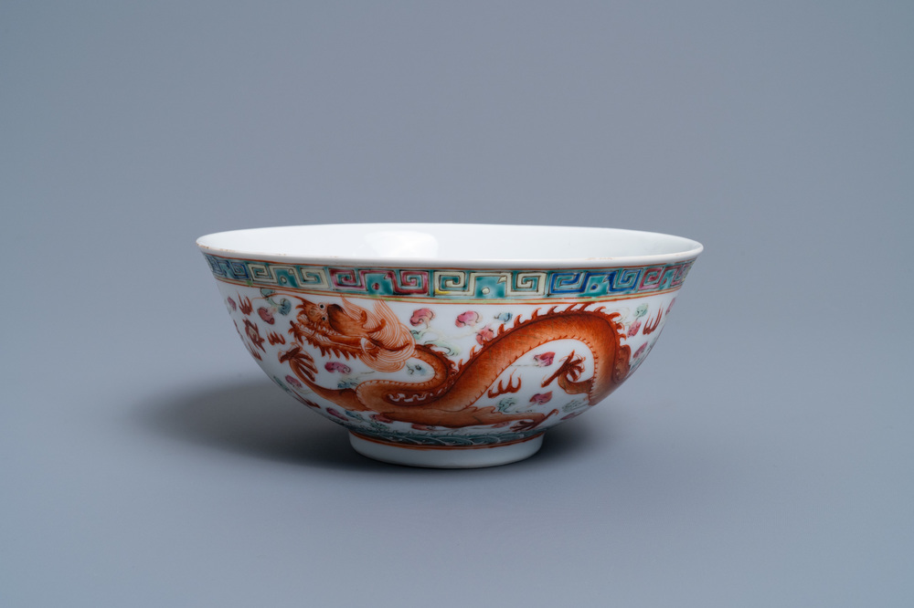 A Chinese famille rose 'dragon and phoenix' bowl, Guangxu mark and of the period