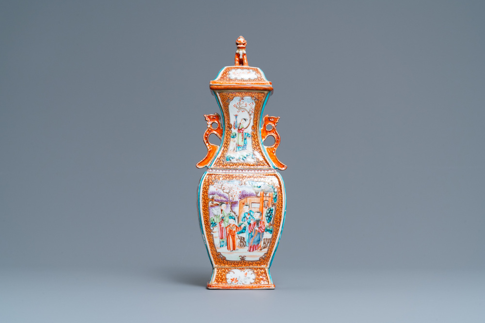 A Chinese famille rose 'mandarin' vase and cover, Qianlong