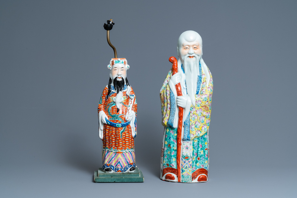 Two Chinese famille rose 'Star God' figures, seal marks, 19/20th C.