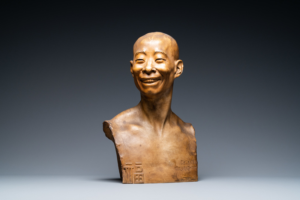 Jean Mich (Frankrijk, 1871-1919): Buste van Chih-Fan in gepatineerde terracotta